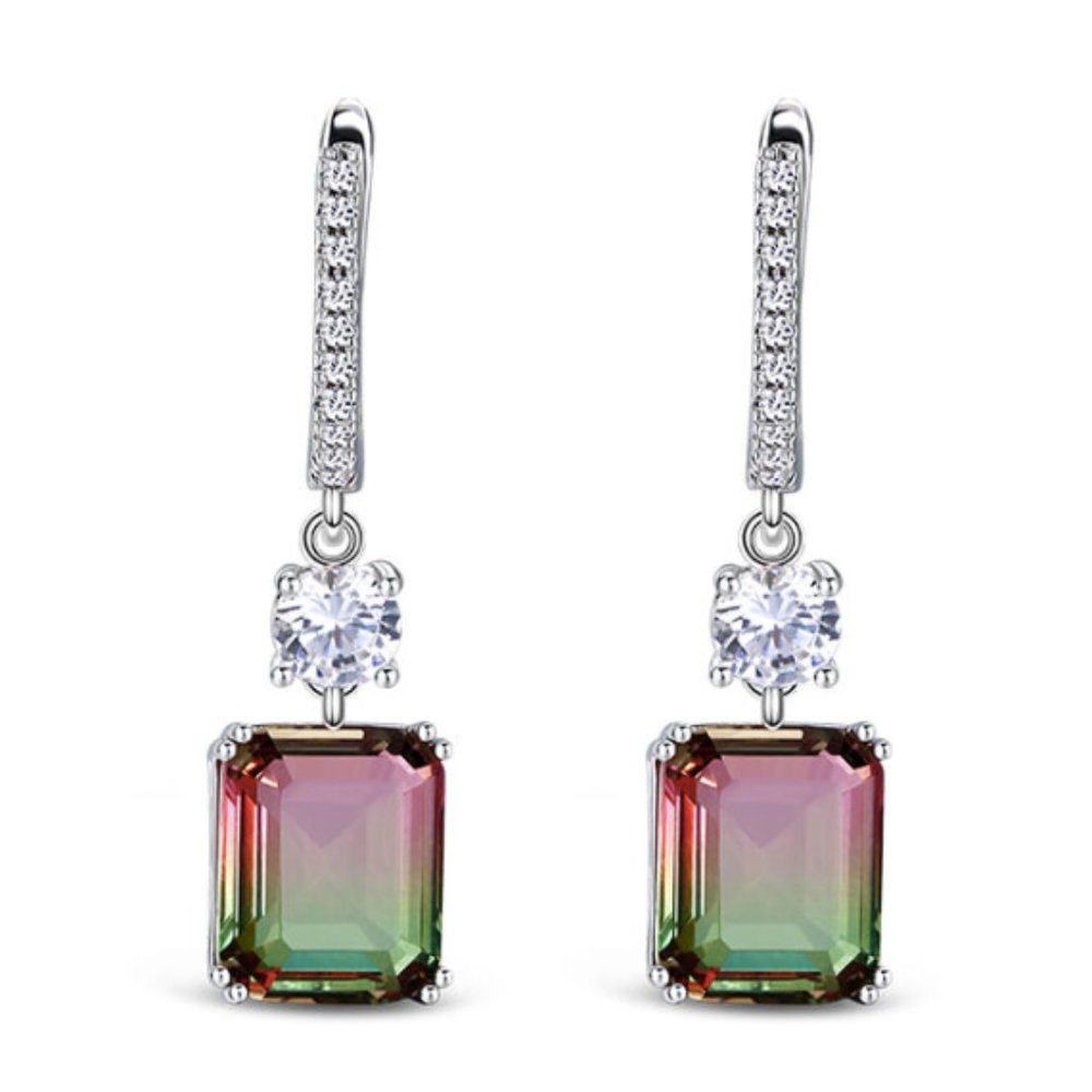 NWT Jeulia Classic Emerald Cut Sterling Silver Watermelon Earrings